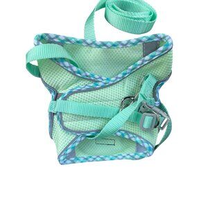 Mint Green Mesh Dog Harness With Adjustable Straps & Checkered Trim Size M